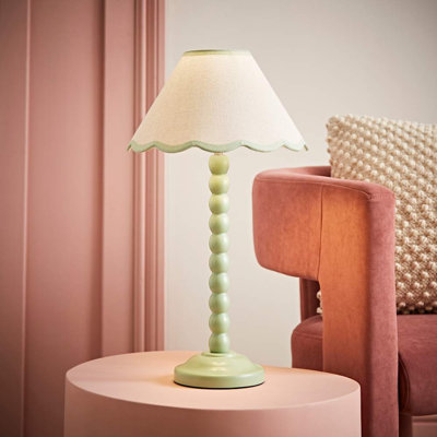 Nephi Bobbins Painted Table Lamp with Tapered Natural Linen Trim Scallop Shade