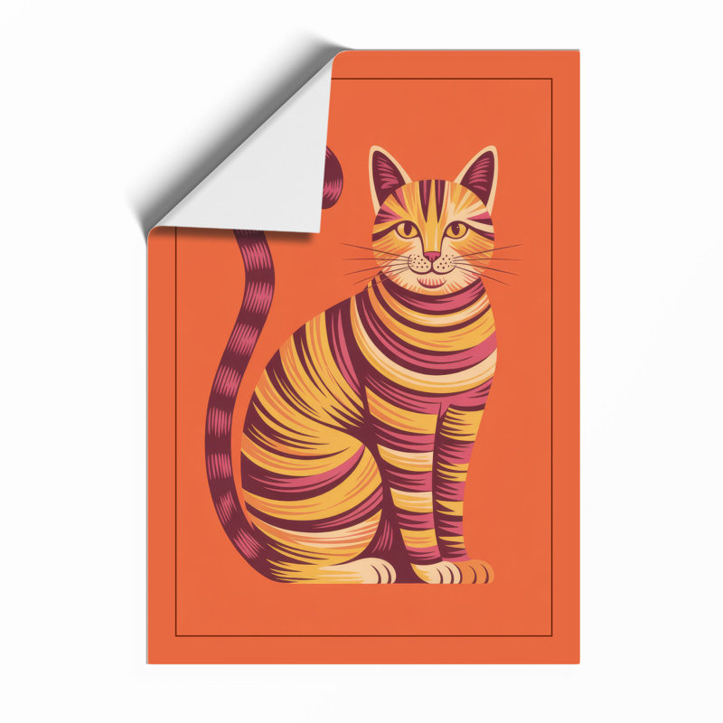 Striped Cat In Orange Modern - Print, Unframed, A3 - 42.0 x 29.7 cm