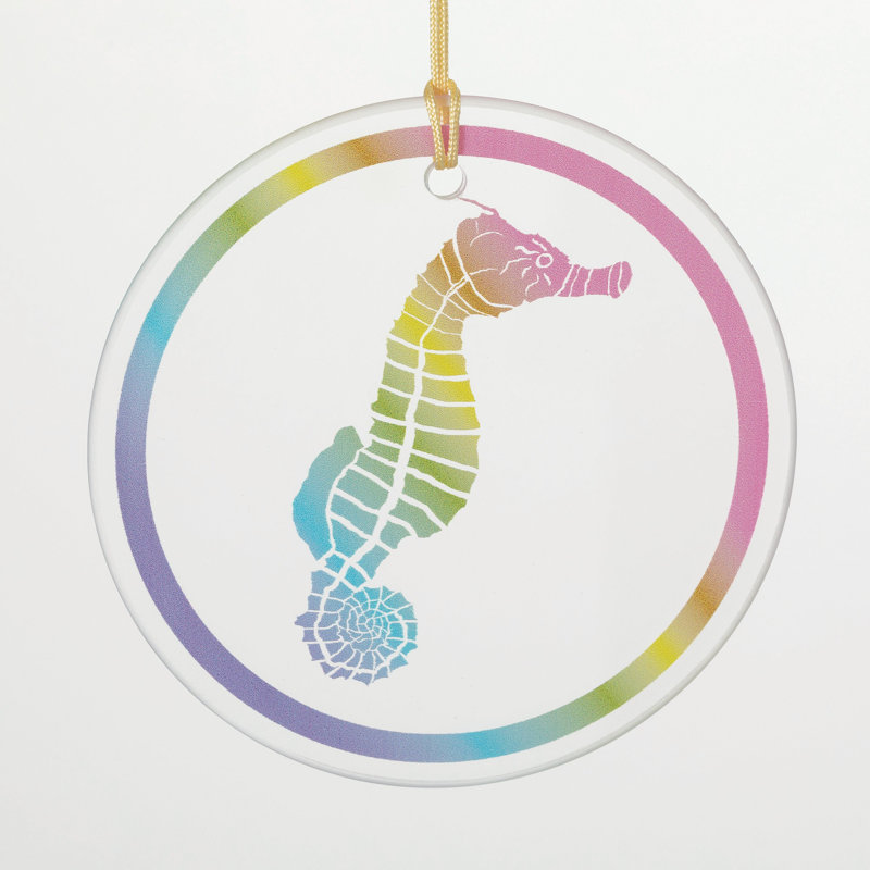 22" Clear Glass and Metal Coastal Wind Chime with Sea Horse Ornament