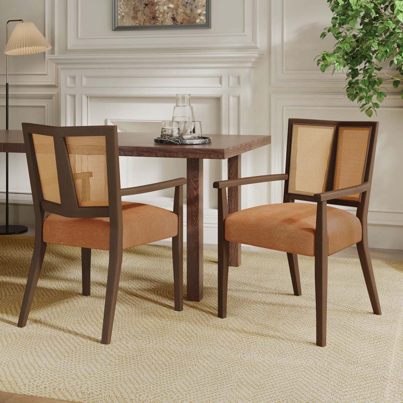 Chaises de salle à manger avec dossier en rotin, Noyer, Caramel
