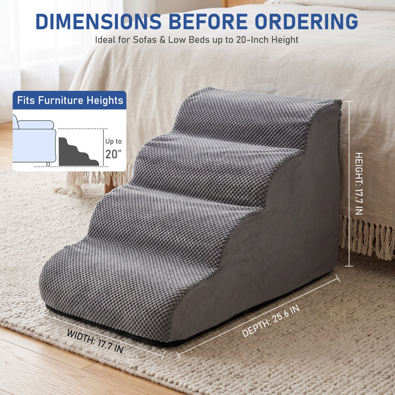 Escalier pour chien extra-large à 4 marches en mousse, rampe antidérapante pour animaux de compagnie, marches rembourrées en éponge pour aider les grands animaux, les animaux âgés et les animaux handicapés à atteindre les lits et les canapés, disponible en deux tailles, gris