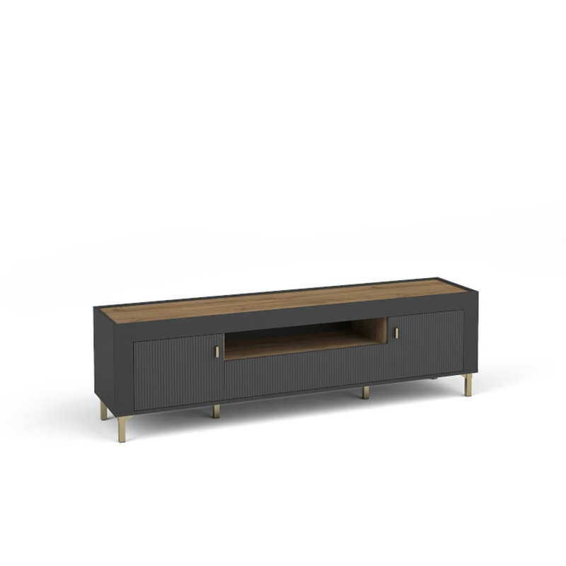 Griggsville Unfinished TV Stand for TVs up to 65", Black/Oak