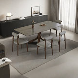 Solid Wood & Slate Table Modern Minimalist Walnut