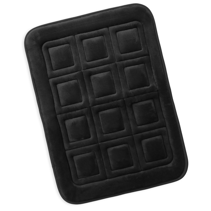 Ultra Soft Absorbent Memory Foam Waffled Bath Rug, Black, 17" W x 24" L