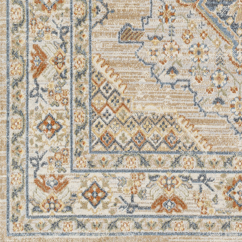 Blue Traditional Washable Ru?nner Bordered Floral Anti-Slip Ru?nner For Living Room, Dining Room, Bedroom