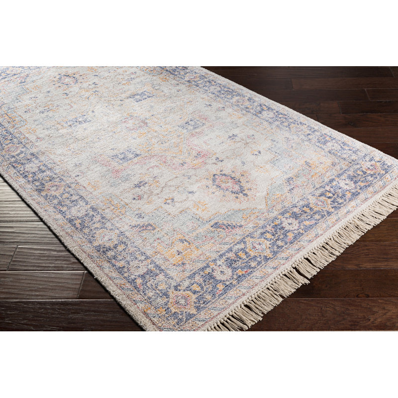 Tapis oriental bleu / orange tissé à plat à la main Amelio, Rectangle 2 pi x 3 pi