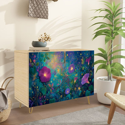 Buffet Buffet avec rangement Celestial Garden Floral Fantasy Textile avec 2 portes pour le salon et la cuisine