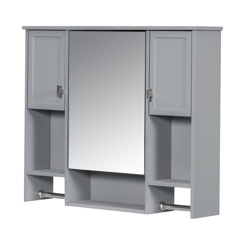 Armoire de rangement murale de salle de bain 35 po x 28 po avec miroir - armoire à pharmacie grise avec porte-serviettes