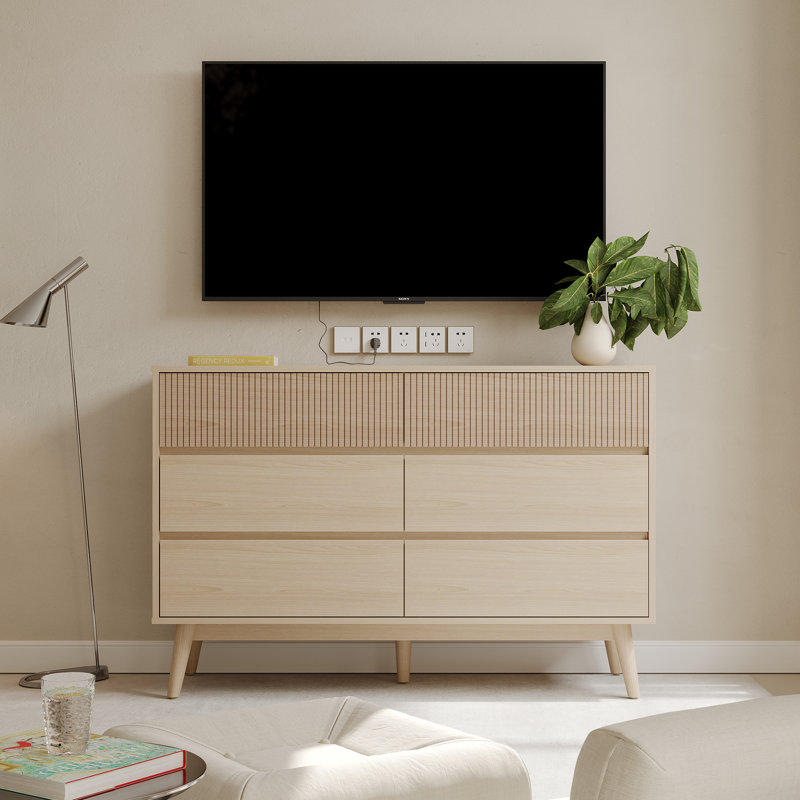 Commode 6 tiroirs en bois naturel - Surface rayée et tiroirs sans tirette