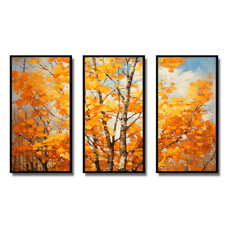 «Orange American Basswood Essence III», art mural arbre, Cadre flottant noir, H 28 po x l 36 po x P 1 po