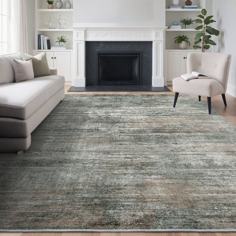 Abstract Modern Machine Washable Brown / Gray Indoor Area Rug with Non-Slip Backing, Rectangle 8' x 10'