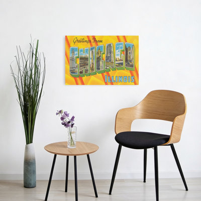 «Greetings From Chicago Illinois Vintage Architecture City», reproduction d'art