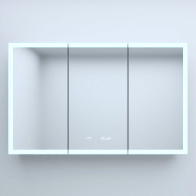 48 In. W X 30 H Silver Aluminum Medicine Cabinet With Mirror, Led, Adjustable Shelves, Time/Temperature Display, Three - Color Lighting Options And Charging Ports Mirror Clock, Rust Proof Design, Led