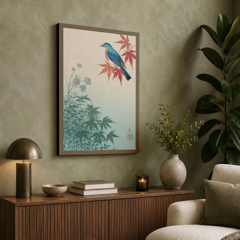 Perched in Bloom Japandi - Wrapped Canvas, 30x20 - 76.2 x 50.8 cm, Terracotta Border