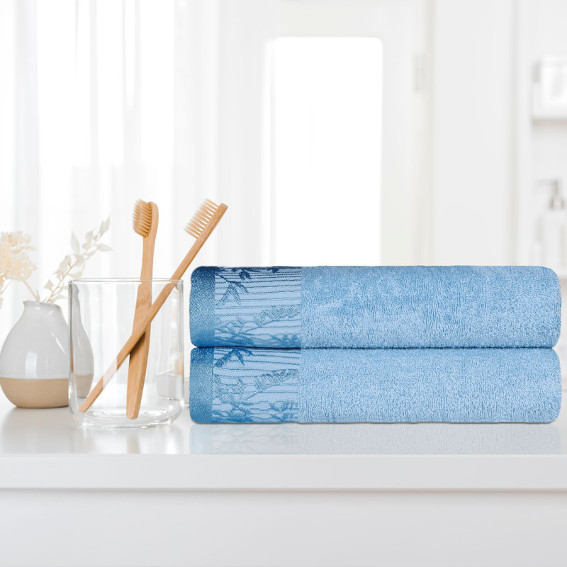 Carinna Cotton Medium Weight Floral Jacquard Border Assorted Bathroom Towel Set, Waterfall, 6 Piece Towel Set