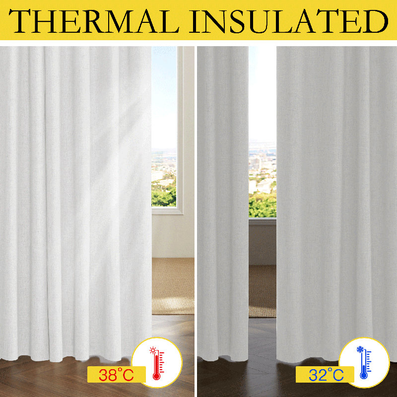100% Blackout Linen Curtains for Bedroom, Burlap Linen Drapes with Thermal Insulated Grey Liner Grommet Noise Reducing Window Panels for Living room, 2 Panels