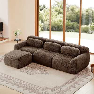 Tissu en L doux et moelleux en forme de L, canapé sans os, avec coussins décoratifs, éponge haute densité 32D, aucun assemblage requis au bas, connexion à boucle antidérapante, repose-pieds mobile pour le salon