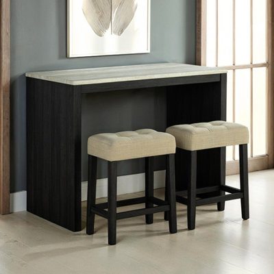 Top 3pc Dining - Seat Cushions, 2 Stools, Rectangular, Contemporary, Gray With Table Modern, Black Beige