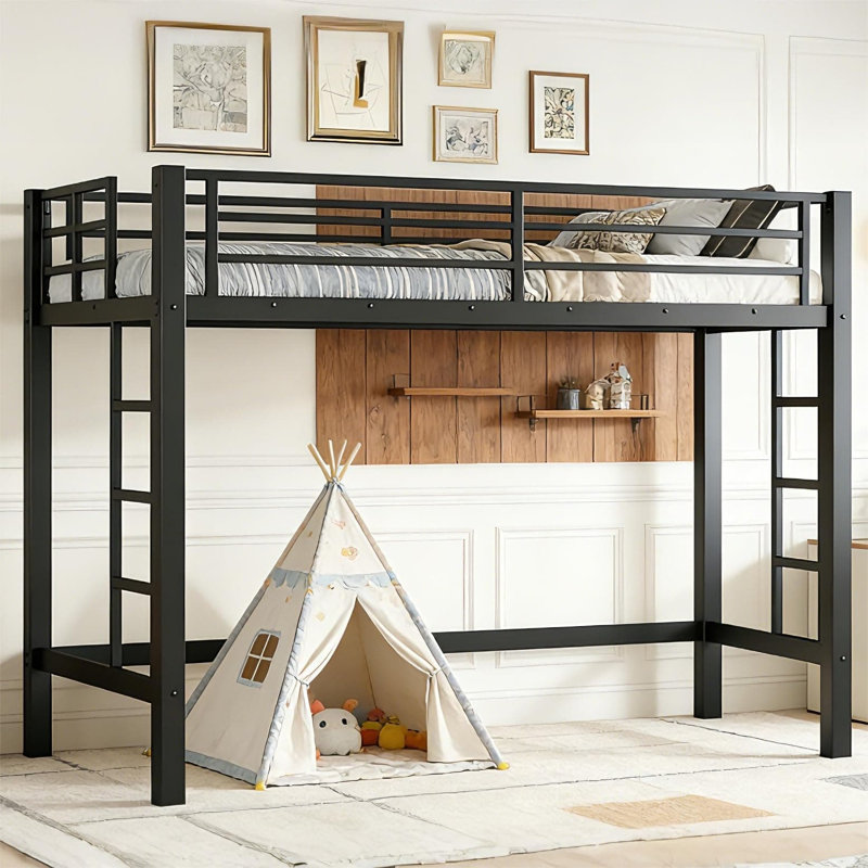 Loft Bed Twin Xl, Heavy Duty Loft Bed Frame With 2 Build In Ladder And Full Length Guardrail, Easy Assemble, Noise Free Design, No Box Spring Needed, Black