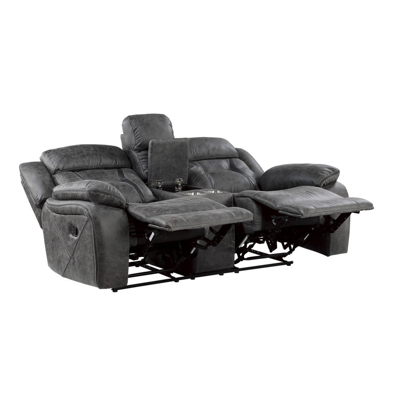 Gray Microfiber Tufted Reclining Loveseat with Cup Holder