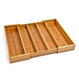 Bamboo Adjustable Flatware & Kitchen Utensils Drawer Organizer, 2.5" H x 18" D x 13" to 23" W