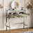 33.9" Mirrored Makeup Vanity Desk with Mirror and Lights, Mirrored Console Vanity Table with 2 Big Drawers & Open Shelf, Dressing Table with Charging Station for Bedroom, Silver