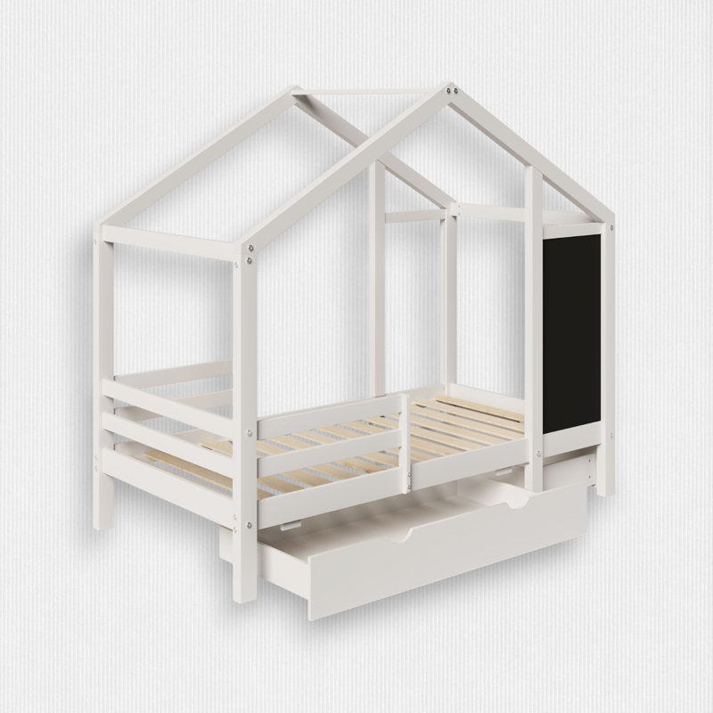 Lit mezzanine avec deux boîtes de rangement Arcadia, pin rustique et tableau noir, Simple