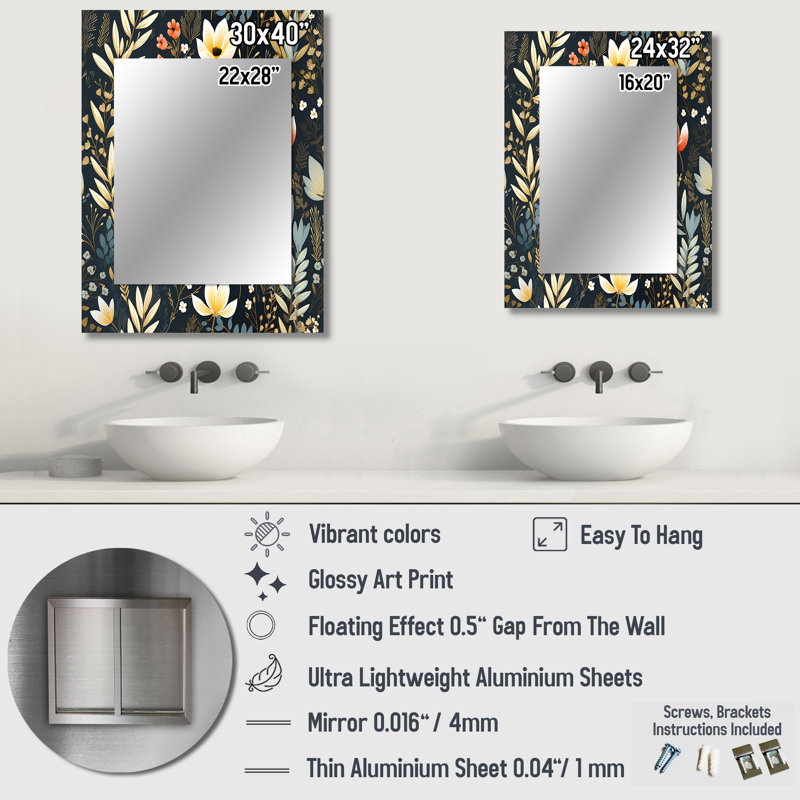 Nature'S Exquisite Floral Collage - Floral Decorative Mirror On Metal, 40 po x 30 po