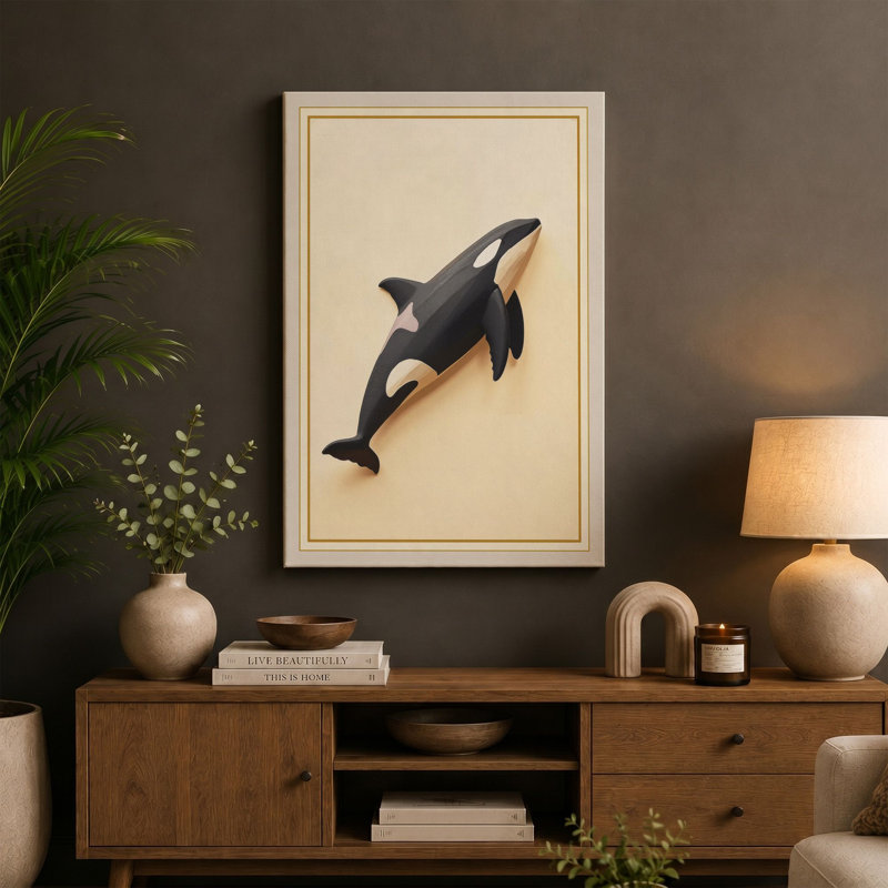 Killer Whale in Motion Coastal - Wrapped Canvas, 24x16 - 61.0 x 40.6 cm, Terracotta Border