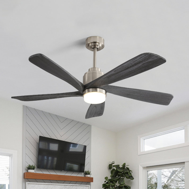  52 in. Integrated LED Indoor Downrod Mount Black Solid Wood Blades Standard Ceiling Fan with Dimmable Light, Remote