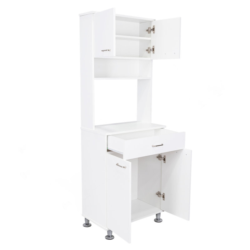 Bay Area Pantry, Two Door Cabinets, One Drawer, Four Adjustable Metal Legs, White