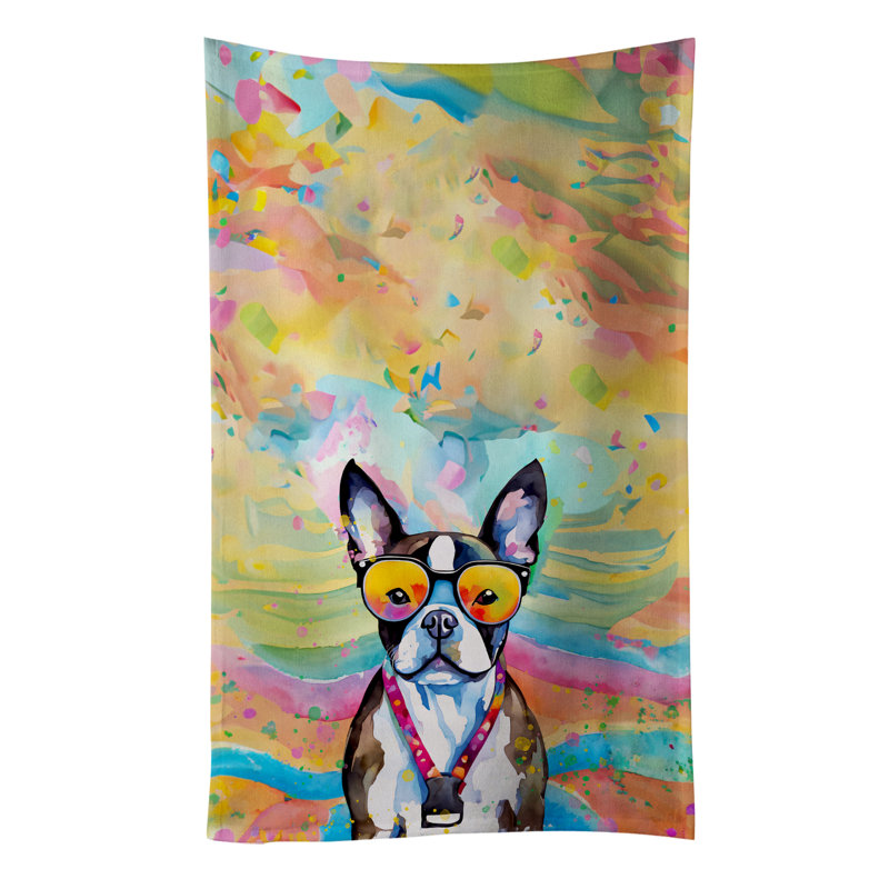Boston Terrier Hippie Dawg Kitchen Towel