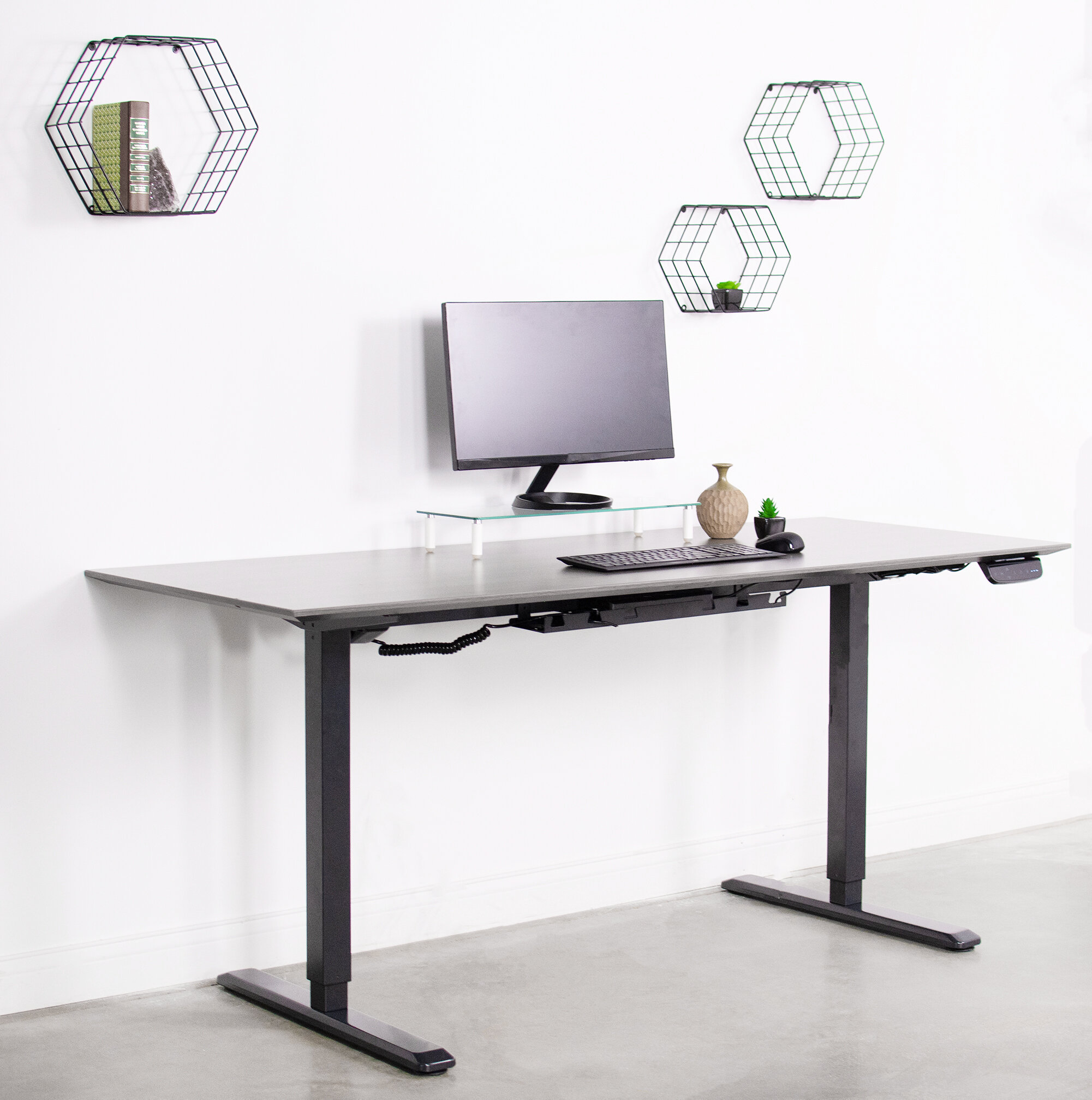 Black 50” Clamp-on Desktop Shelving System – VIVO - desk solutions, screen  mounting, and more