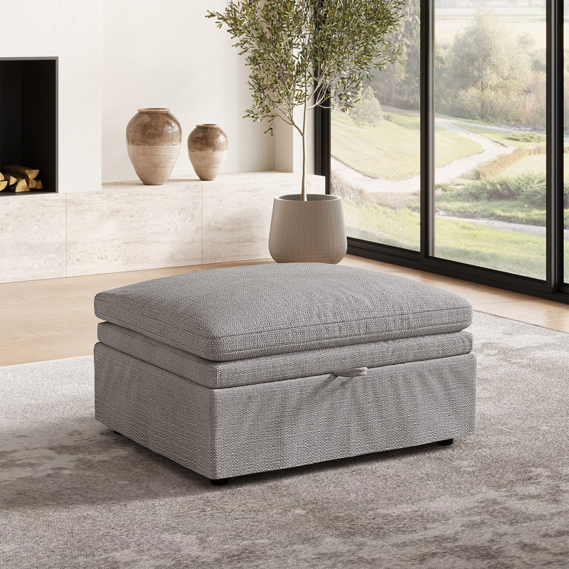 35" Wide Upholstered Seat Cushion Comfy Storage Down Ottoman, Gray