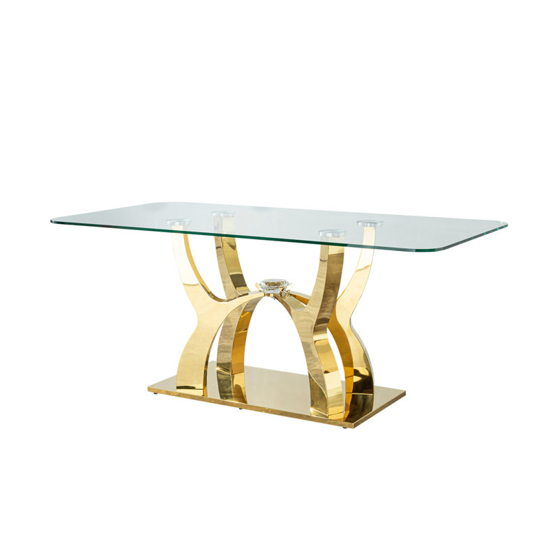 Stainless Steel Dining Table  70.08 Inch  Tempered Glass Top