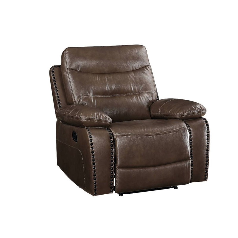 Fauteuil inclinable électrique en cuir-gel avec accoudoirs coussinés et commande à bouton-poussoir, brun