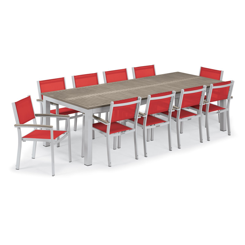 Travira Rectangular 10 - Person 103" Long Powder Coated Aluminum Patio Dining Set, Titanium Basketweave, Tekwood Vintage