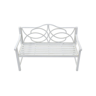 Banc de jardin pour l'extérieur, banc de parc en acier et métal avec dossier et accoudoirs, siège à lattes pour le parc, la cour et le porche, balcon, peut accueillir 2 à 3 personnes, blanc