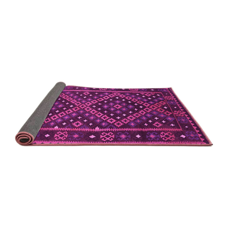 Tapis géométrique tissé à la machine en rose / mauve, Rond 5 pi