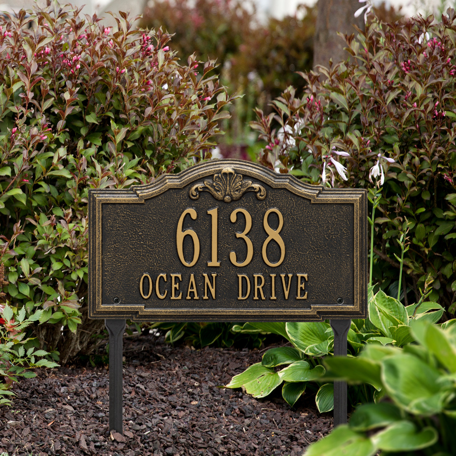 Gatewood Personalized Standard 2-Line Lawn Address Sign, Black/Gold, Yes