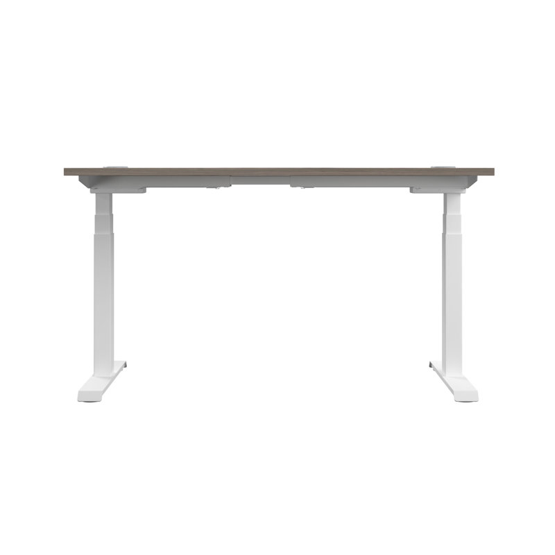 Bouton Adjustable Metal Base Standing Desk, Grey Oak, White, 65cm H x 180cm W x 80cm D