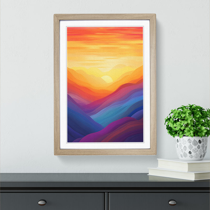 Sunset Colour Field - Single Picture Frame Print on Wood, Oak, 34cm H x 25cm W x 2cm D