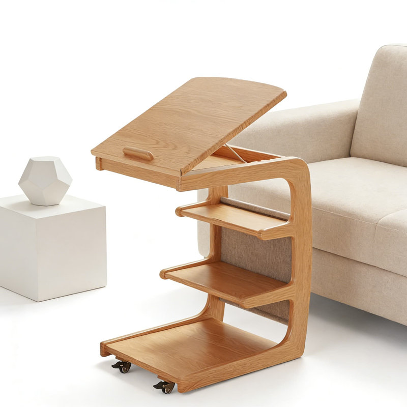 4-Tier Rolling Couch Desk With Lockable Wheels, Adjustable Angle Side Table With Storage, Space-Saving End Table For Living Room, Bedroom, And Office
