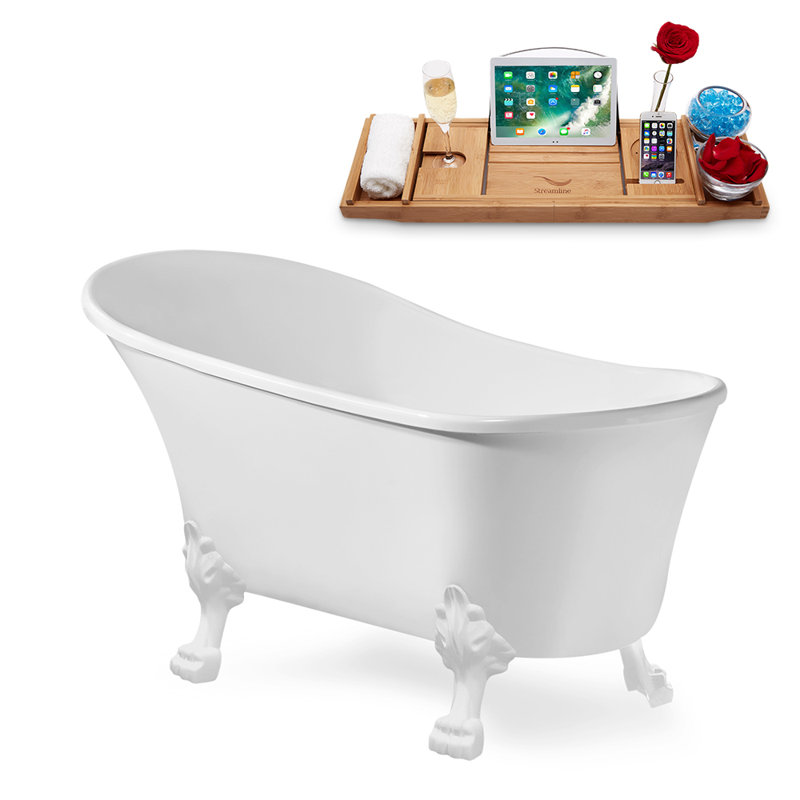 1501.1mm x 701mm Freestanding Soaking Acrylic Bathtub, Matte Black, Glossy White