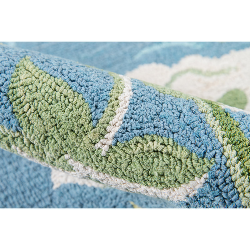 Tapis bouclé / crocheté à la main en coton vert / bleu / azur Embrace, Tapis de couloir 2 pi 3 po x 8 pi
