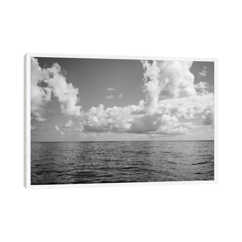 Monochrome Ocean View by Bethany Young - Print on Canvas, 45.72cm H x 66.04cm W x 3.81cm D, White Framed