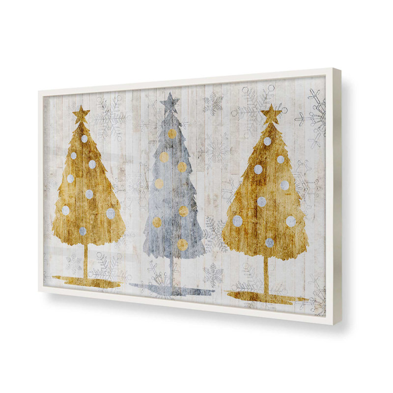 Imprimé d'arbres de Noël métalliques, Cadre simple blanc opaque, H 17 po x l 21 po x P 1,25 po