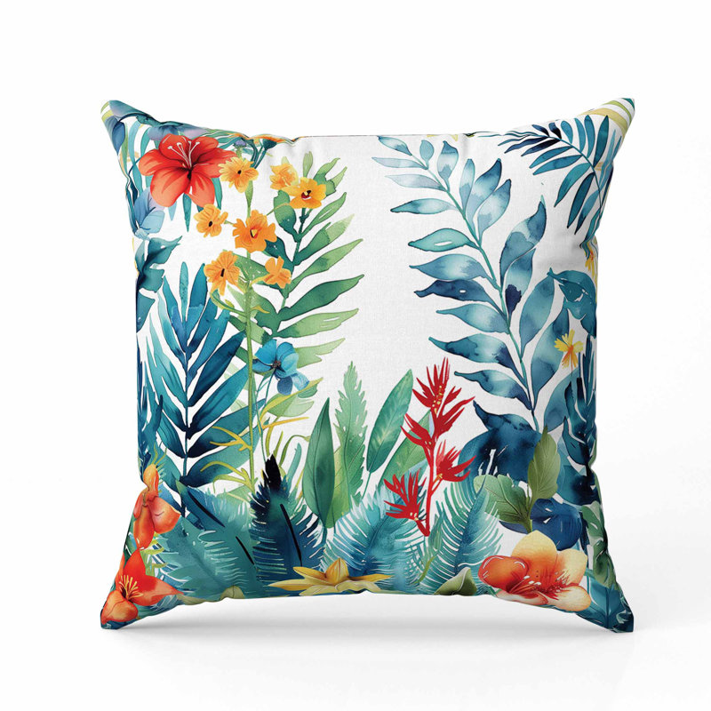 Rainforest Dream Faux Suede Pillow, Square 16", Bleu / Vert / Orange