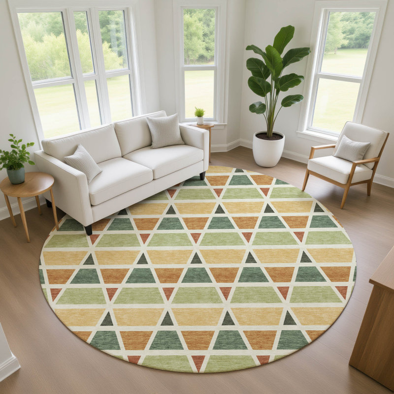 Machine Washable Indoor/Outdoor Chantille ACN2733 Geometric Rug, Fern, 8' Round