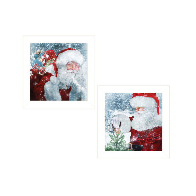 «Santa Blessings by Bluebird Barn», reproduction encadrée prête à accrocher, cadre blanc